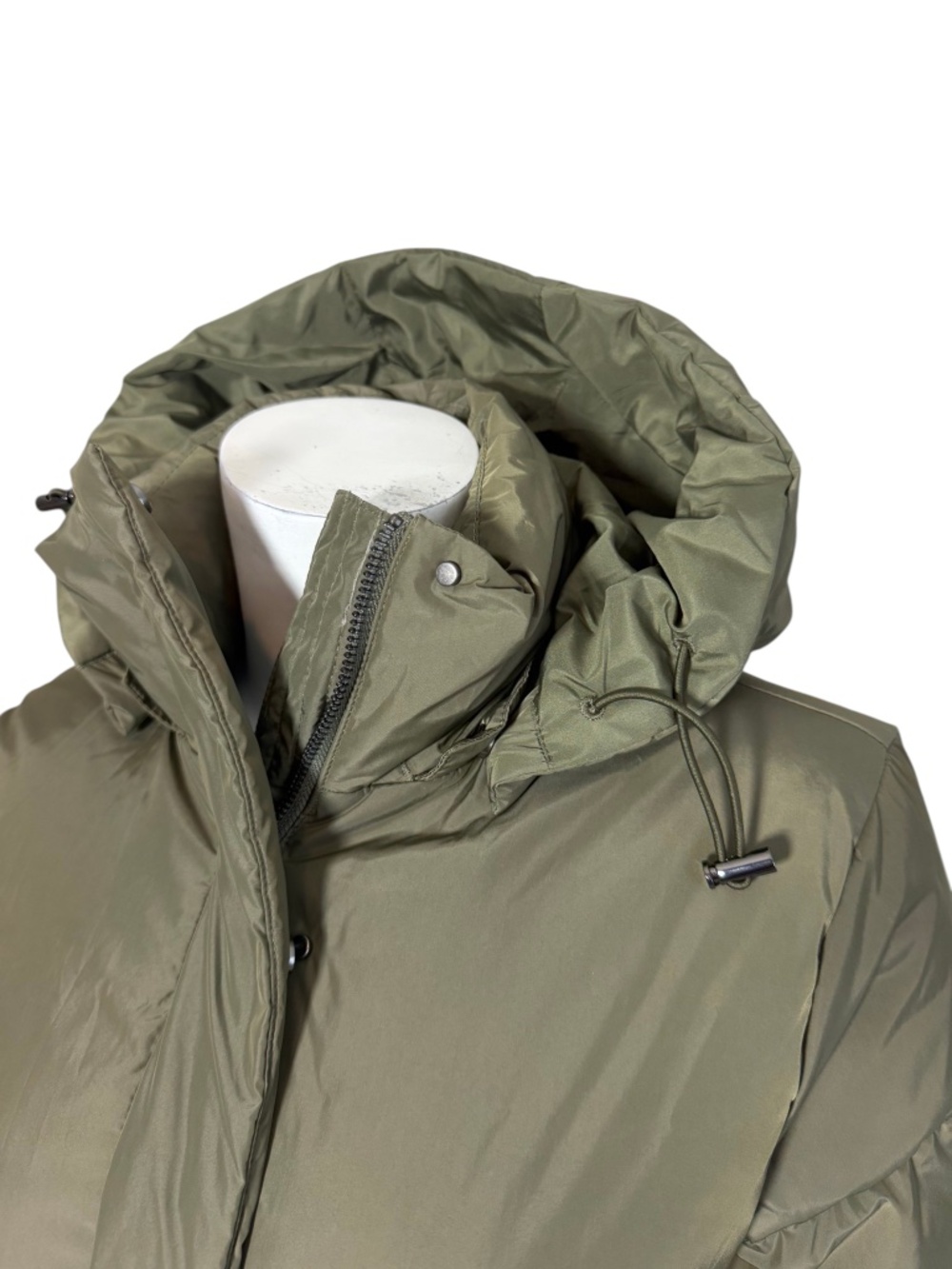 Jenni Kayne Long Puffer Coat Olive Green Hooded Down Parka Size XS - Picture 2 of 10